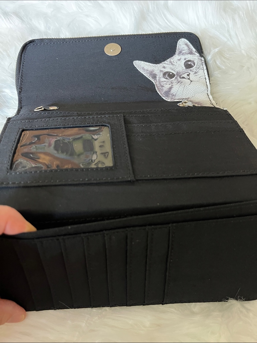 🆕 Peeking Cat Wallet Black White Zip Up Strap Gift Purse Book Modern Art Design - Picture 8 of 11